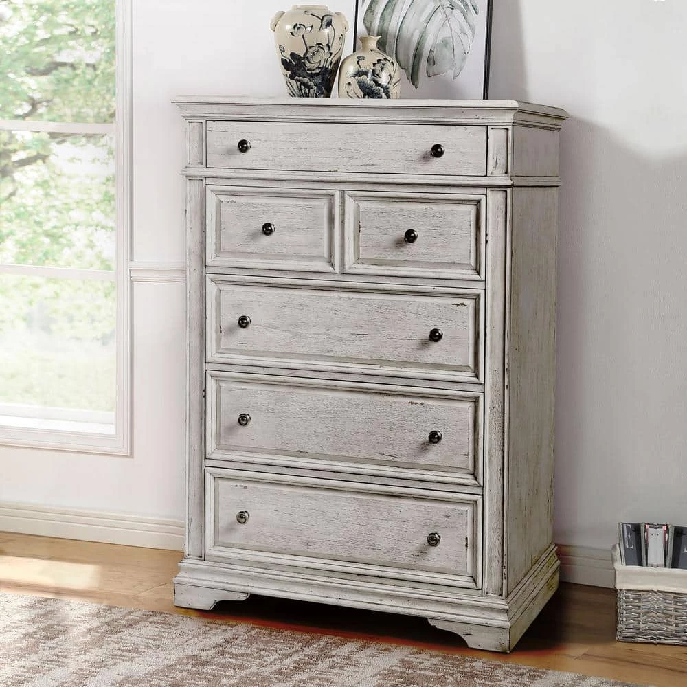Highland Park 5-Drawer Rustic Ivory Chest of Drawer (40 in. Depth x 19 in. Width x 56 in. Height) by Steve Silver 11 Highland Park 5-Drawer Rustic Ivory Chest of Drawer (40 in. Depth x 19 in. Width x 56 in. Height) by Steve Silver - Image 9