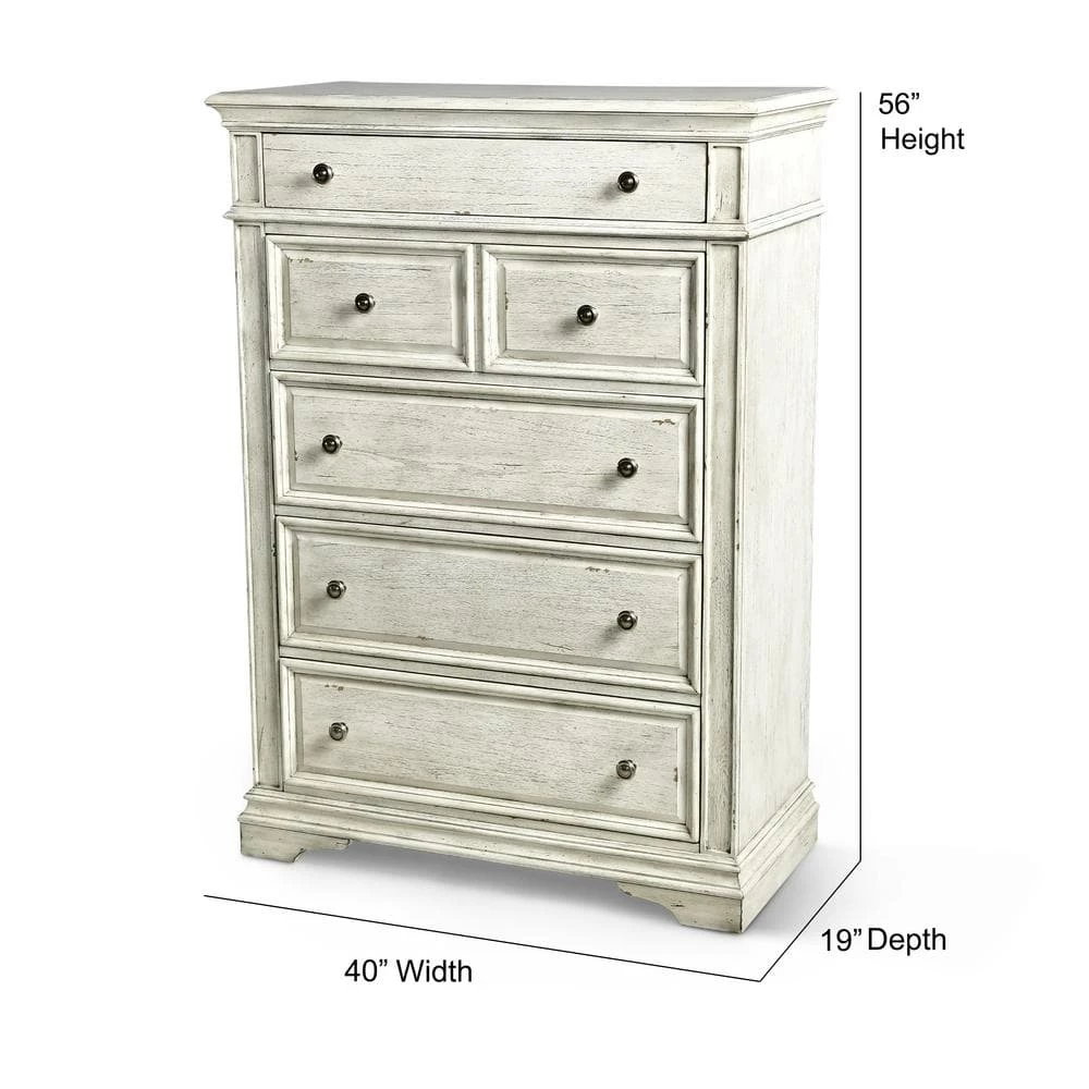 Highland Park 5-Drawer Rustic Ivory Chest of Drawer (40 in. Depth x 19 in. Width x 56 in. Height) by Steve Silver 10 Highland Park 5-Drawer Rustic Ivory Chest of Drawer (40 in. Depth x 19 in. Width x 56 in. Height) by Steve Silver - Image 8