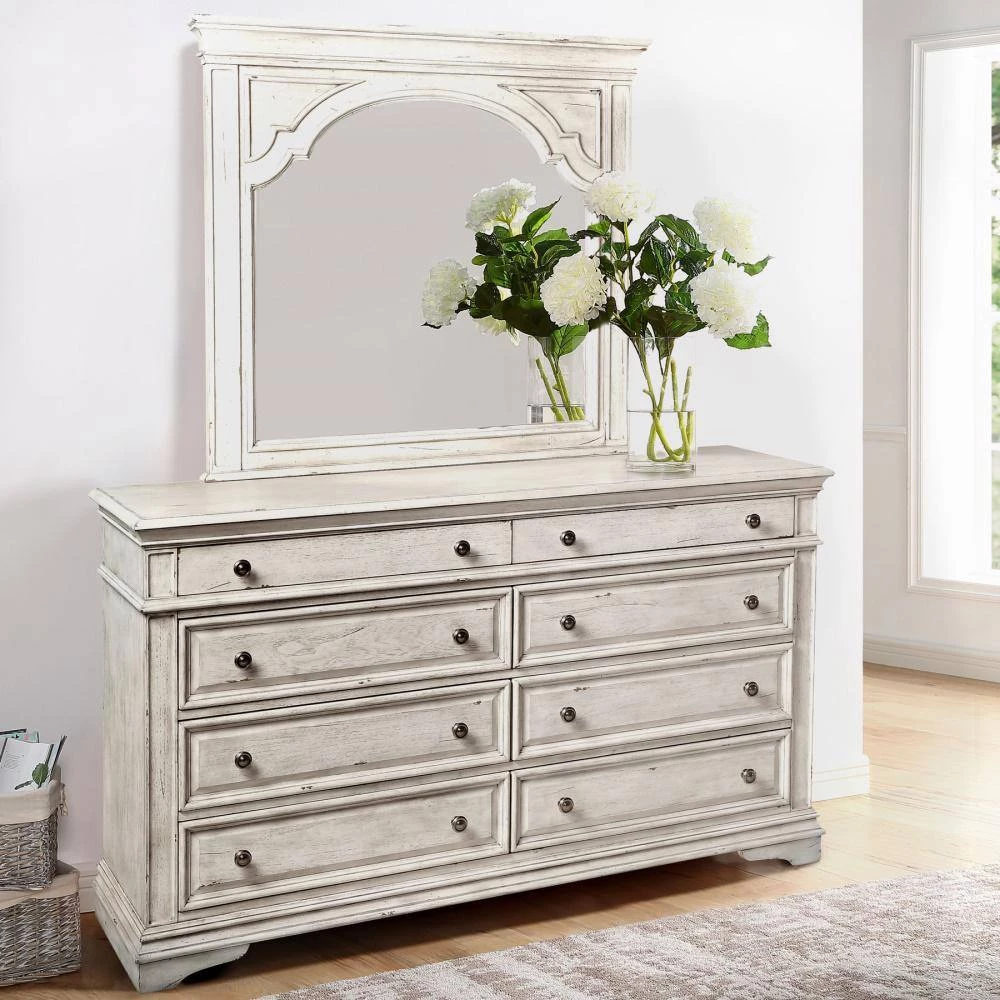 Highland Park 8-Drawer Rustic Ivory Dresser With Mirror (66 in. Depth x 19 in. Width x 79 in. Height) by Steve Silver 6 Highland Park 8-Drawer Rustic Ivory Dresser With Mirror (66 in. Depth x 19 in. Width x 79 in. Height) by Steve Silver - Image 4