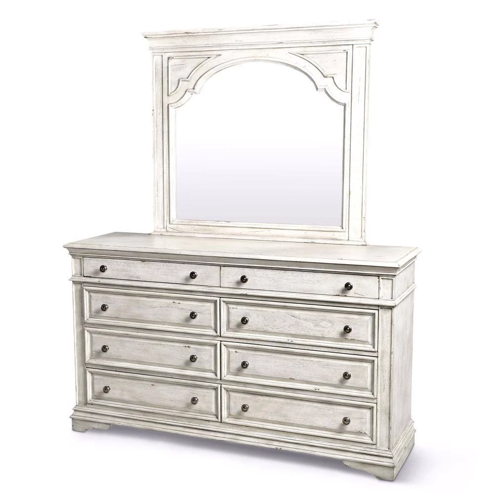 Highland Park 8-Drawer Rustic Ivory Dresser With Mirror (66 in. Depth x 19 in. Width x 79 in. Height) by Steve Silver 4 Highland Park 8-Drawer Rustic Ivory Dresser With Mirror (66 in. Depth x 19 in. Width x 79 in. Height) by Steve Silver - Image 2