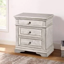 Highland Park Rustic Ivory Nightstand (28 in. Depth x 17 in. Width x 29.5 in. Height) by Steve Silver -Steve Silver Online Store distressed rustic ivory steve silver nightstands hp900nsw 4f 1000