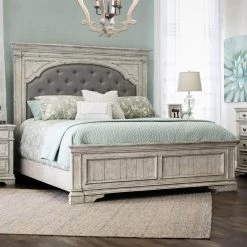 Highland Park Rustic Ivory Queen Pannel Bed by Steve Silver -Steve Silver Online Store distressed rustic ivory steve silver panel beds hp900qbw 31 1000