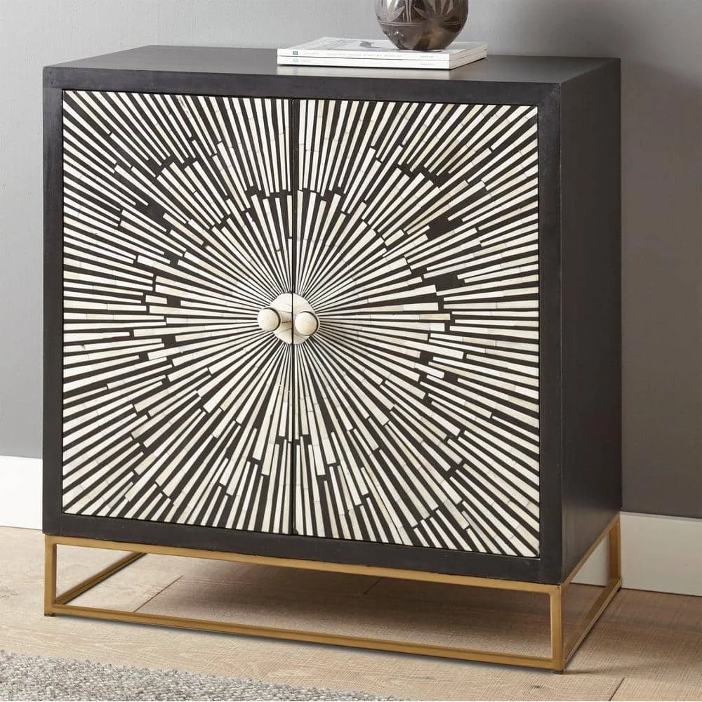 Amika Ebony and Ivory 2-Door Sunburst Accent Cabinet by Steve Silver 7 Amika Ebony and Ivory 2-Door Sunburst Accent Cabinet by Steve Silver - Image 5