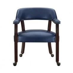 Tournament Navy Vinyl Upholstery Casters Arm Chair by Steve Silver