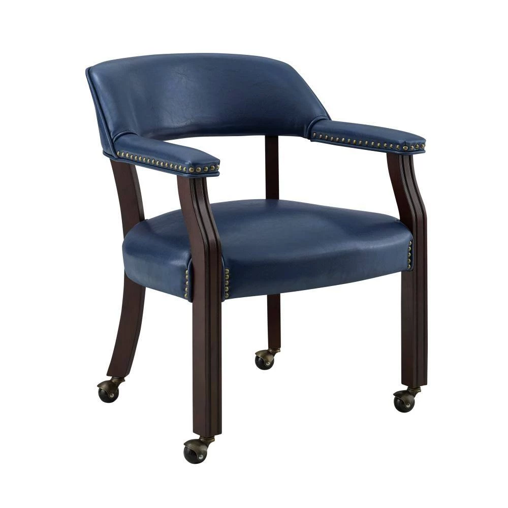 Tournament Navy Vinyl Upholstery Casters Arm Chair by Steve Silver 4 Tournament Navy Vinyl Upholstery Casters Arm Chair by Steve Silver - Image 2