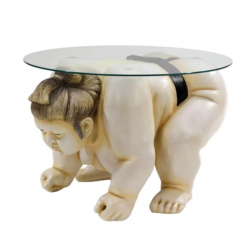 Basho The Sumo Wrestler Full Color 18 in. H x 27 in. W Multi-Colored Round Glass Topped Sculptural End Side Table by Design Toscano 3 Basho The Sumo Wrestler Full Color 18 in. H x 27 in. W Multi-Colored Round Glass Topped Sculptural End Side Table by Design Toscano