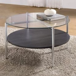 Bayliss 32 in. Glass/Chrome/Merlot Medium Round Glass Coffee Table with Shelf by Steve Silver 11 Bayliss 32 in. Glass/Chrome/Merlot Medium Round Glass Coffee Table with Shelf by Steve Silver -Steve Silver Online Store glass chrome merlot steve silver coffee tables by100c 31 1000