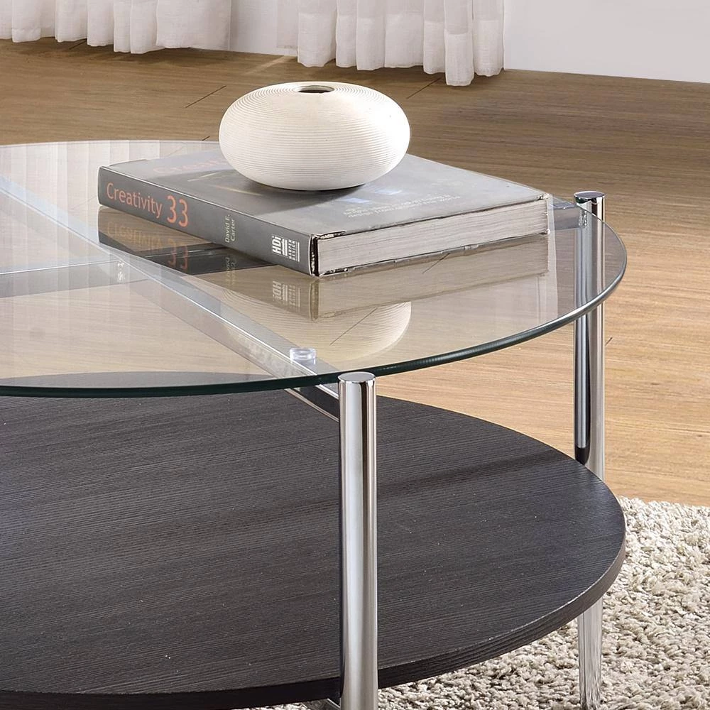 Bayliss 32 in. Glass/Chrome/Merlot Medium Round Glass Coffee Table with Shelf by Steve Silver 5 Bayliss 32 in. Glass/Chrome/Merlot Medium Round Glass Coffee Table with Shelf by Steve Silver - Image 3