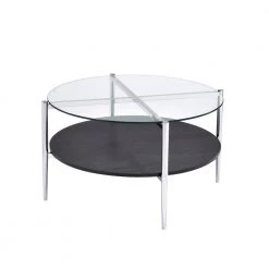 Bayliss 32 in. Glass/Chrome/Merlot Medium Round Glass Coffee Table with Shelf by Steve Silver