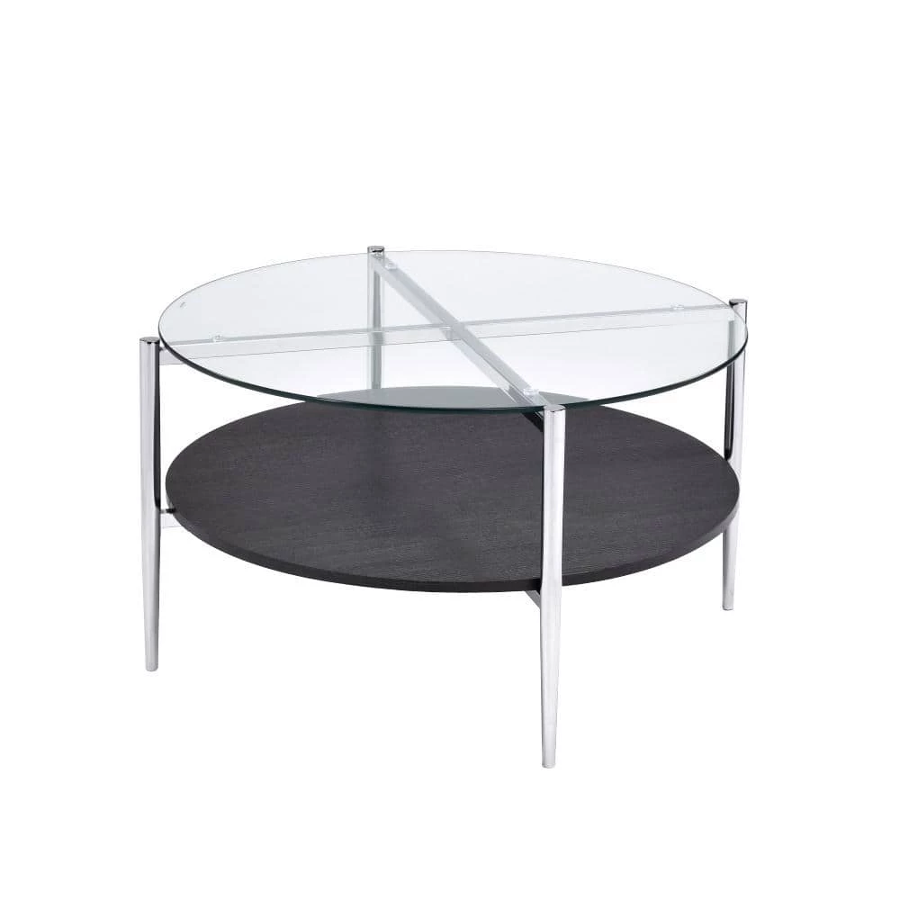 Bayliss 32 in. Glass/Chrome/Merlot Medium Round Glass Coffee Table with Shelf by Steve Silver 3 Bayliss 32 in. Glass/Chrome/Merlot Medium Round Glass Coffee Table with Shelf by Steve Silver