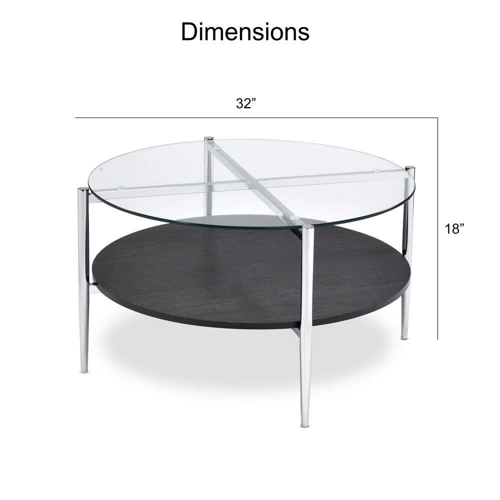 Bayliss 32 in. Glass/Chrome/Merlot Medium Round Glass Coffee Table with Shelf by Steve Silver 6 Bayliss 32 in. Glass/Chrome/Merlot Medium Round Glass Coffee Table with Shelf by Steve Silver - Image 4