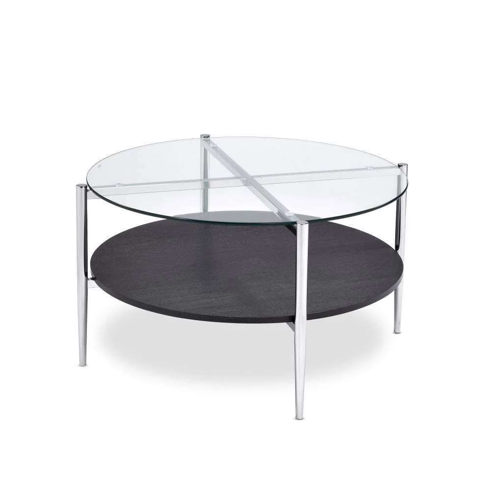 Bayliss 32 in. Glass/Chrome/Merlot Medium Round Glass Coffee Table with Shelf by Steve Silver 4 Bayliss 32 in. Glass/Chrome/Merlot Medium Round Glass Coffee Table with Shelf by Steve Silver - Image 2