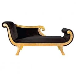 Cleopatra Neoclassical Gold Mahogany Chaise by Design Toscano