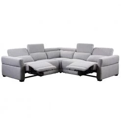 Isla 83.5 in. W 3-Piece Gray Polyester Fabric 4-Seat Symmetrical Power Reclining Sectional by Steve Silver -Steve Silver Online Store gray polyester steve silver loveseats il950sect 4f 1000