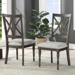 Linnett Grey Brown Polyester Side Chair (Set of 2) by Steve Silver -Steve Silver Online Store grey brown steve silver accent chairs lt500s 1f 1000