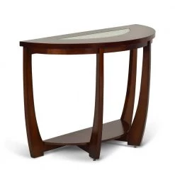 Rafael 45 in. Merlot Cherry/Clear Standard Half-Round Composite Console Table with Cracked Glass Inserts by Steve Silver