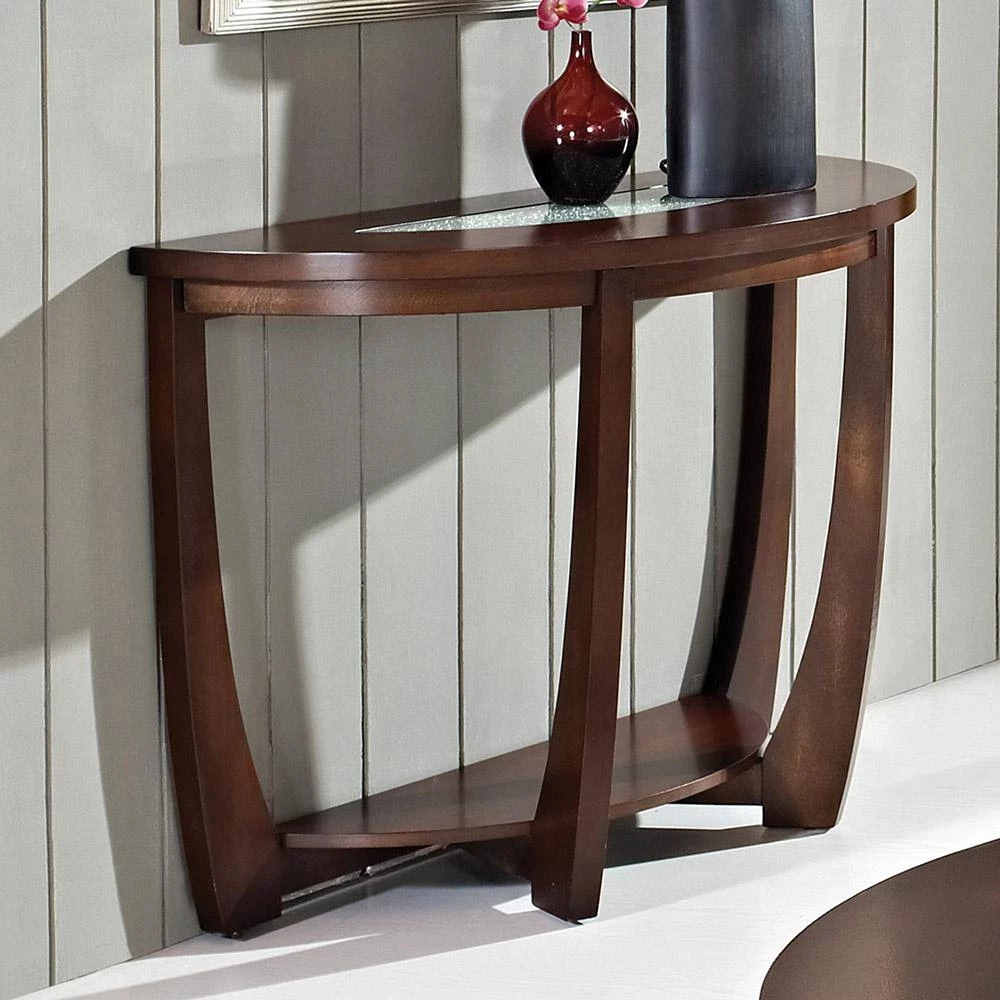 Rafael 45 in. Merlot Cherry/Clear Standard Half-Round Composite Console Table with Cracked Glass Inserts by Steve Silver 6 Rafael 45 in. Merlot Cherry/Clear Standard Half-Round Composite Console Table with Cracked Glass Inserts by Steve Silver - Image 4