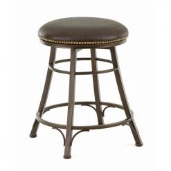 Bali 24 in. Metal Backless Swivel Barstool with Bonded Leather Seat by Steve Silver