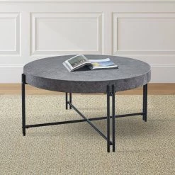 Morgan 42 in. Mottled Gray/Black Large Round Concrete Coffee Table by Steve Silver -Steve Silver Online Store mottled grey steve silver coffee tables mg200c 4f 1000