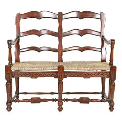 French Provincial Brown Oak Finish Ladderback Settee 41" H X 44" W X 20" D by Design Toscano