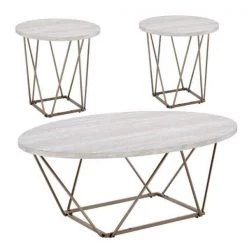 Rowyn 3-Piece 47 in. Off-White/Champagne Large Hexagon Wood Coffee Table Set by Steve Silver