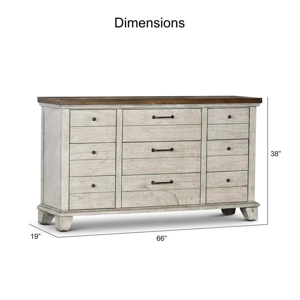 38 in. Height x 66 in. Width x 19 in. Depth Bear Creek 9-Drawer Rustic Ivory and Honey Dresser by Steve Silver 7 38 in. Height x 66 in. Width x 19 in. Depth Bear Creek 9-Drawer Rustic Ivory and Honey Dresser by Steve Silver - Image 5