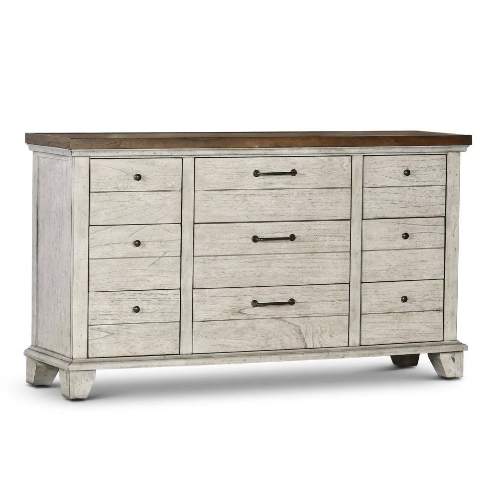 38 in. Height x 66 in. Width x 19 in. Depth Bear Creek 9-Drawer Rustic Ivory and Honey Dresser by Steve Silver 5 38 in. Height x 66 in. Width x 19 in. Depth Bear Creek 9-Drawer Rustic Ivory and Honey Dresser by Steve Silver - Image 3