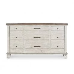 38 in. Height x 66 in. Width x 19 in. Depth Bear Creek 9-Drawer Rustic Ivory and Honey Dresser by Steve Silver