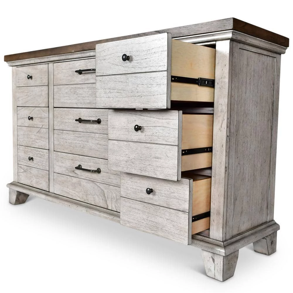 38 in. Height x 66 in. Width x 19 in. Depth Bear Creek 9-Drawer Rustic Ivory and Honey Dresser by Steve Silver 4 38 in. Height x 66 in. Width x 19 in. Depth Bear Creek 9-Drawer Rustic Ivory and Honey Dresser by Steve Silver - Image 2