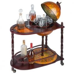 Old World Extended Shelf Italian Replica Beige Globe Bar Cart with Wood Top by Design Toscano
