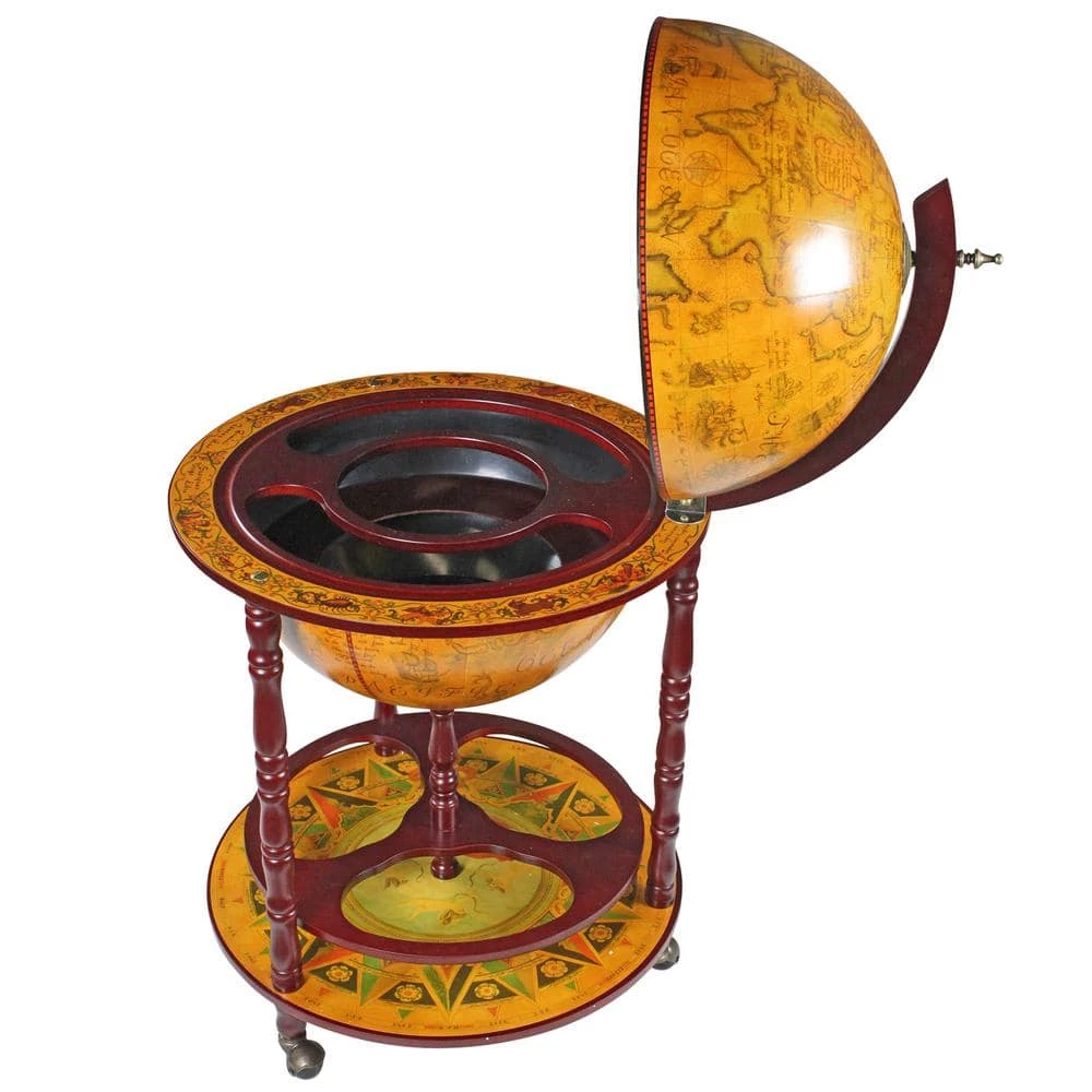 16th Century Italian Replica Beige Globe Bar Cart with Wood Top by Design Toscano 8 16th Century Italian Replica Beige Globe Bar Cart with Wood Top by Design Toscano - Image 6