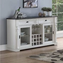 Joanna Two Tone Farmhouse Server with Glass Doors by Steve Silver -Steve Silver Online Store two tone ivory and dark oak finish steve silver sideboards buffet tables ja500sv c3 1000
