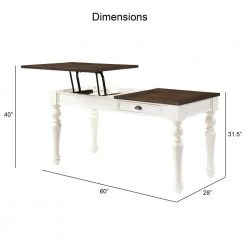 Joanna 60" W Rectangle Ivory and Mocha Wood One Drawer Writing Desk with Lift Top by Steve Silver -Steve Silver Online Store two tone ivory and mocha finish steve silver writing desks ja150d 1f 1000