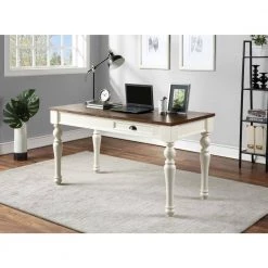 Joanna 60" W Rectangle Ivory and Mocha Wood One Drawer Writing Desk with Lift Top by Steve Silver -Steve Silver Online Store two tone ivory and mocha finish steve silver writing desks ja150d 31 1000