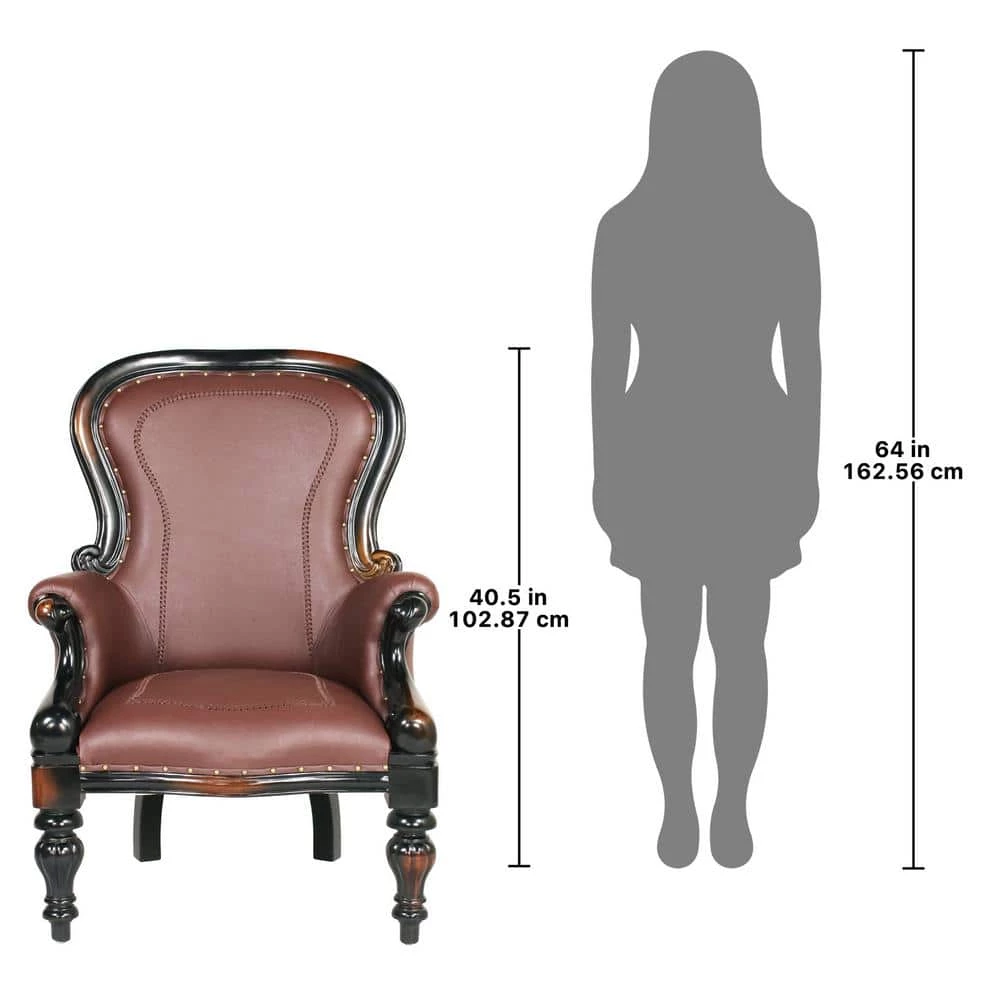 Victorian Rococo Walnut Mahogany Faux Wing Chair by Design Toscano 9 Victorian Rococo Walnut Mahogany Faux Wing Chair by Design Toscano - Image 7