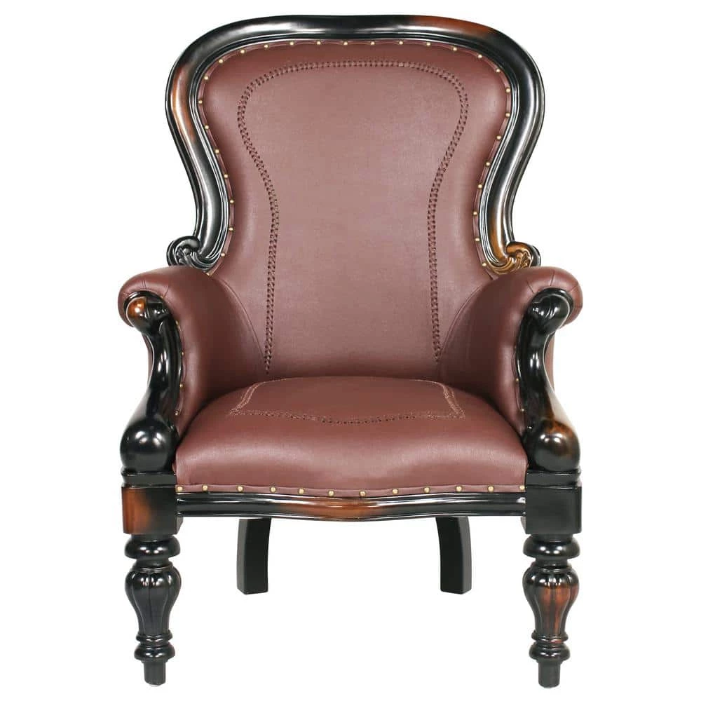 Victorian Rococo Walnut Mahogany Faux Wing Chair by Design Toscano 3 Victorian Rococo Walnut Mahogany Faux Wing Chair by Design Toscano