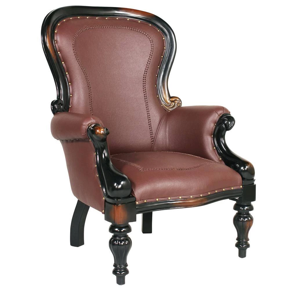 Victorian Rococo Walnut Mahogany Faux Wing Chair by Design Toscano 7 Victorian Rococo Walnut Mahogany Faux Wing Chair by Design Toscano - Image 5