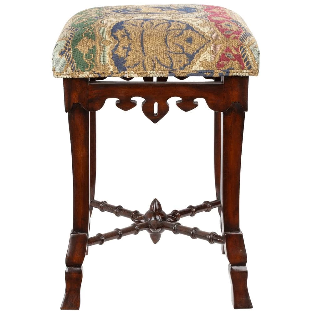 The Medieval 20 in. Walnut Backless Mahogany Short Height Mace Stool with Jacquard Upholstery Seat by Design Toscano 8 The Medieval 20 in. Walnut Backless Mahogany Short Height Mace Stool with Jacquard Upholstery Seat by Design Toscano - Image 6