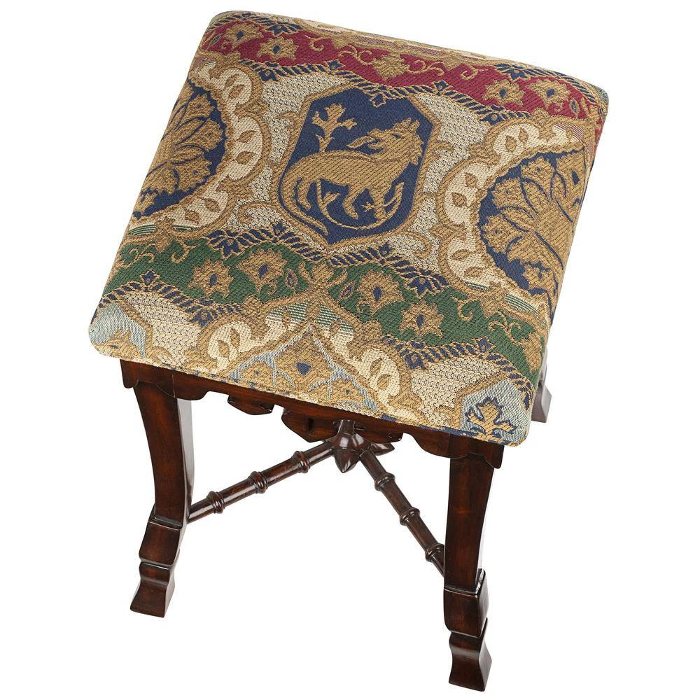The Medieval 20 in. Walnut Backless Mahogany Short Height Mace Stool with Jacquard Upholstery Seat by Design Toscano 7 The Medieval 20 in. Walnut Backless Mahogany Short Height Mace Stool with Jacquard Upholstery Seat by Design Toscano - Image 5
