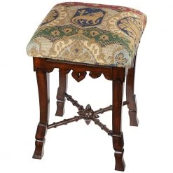 The Medieval 20 in. Walnut Backless Mahogany Short Height Mace Stool with Jacquard Upholstery Seat by Design Toscano