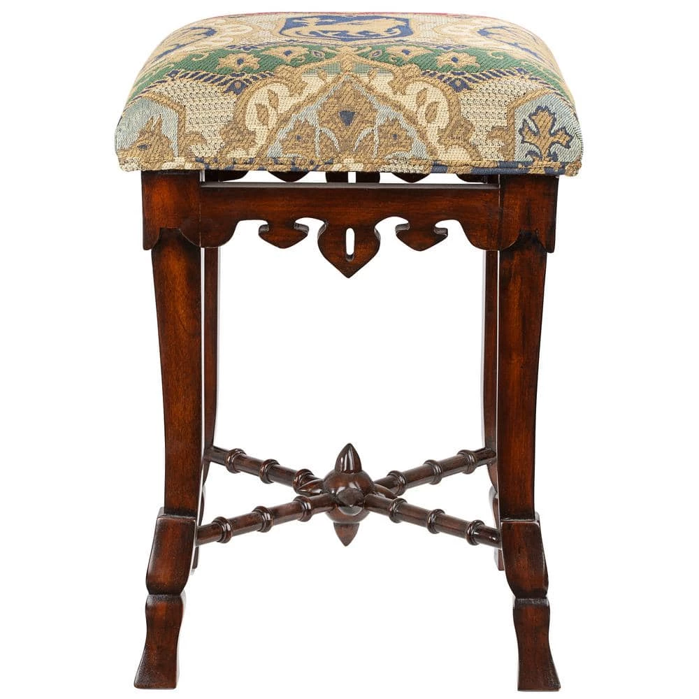 The Medieval 20 in. Walnut Backless Mahogany Short Height Mace Stool with Jacquard Upholstery Seat by Design Toscano 6 The Medieval 20 in. Walnut Backless Mahogany Short Height Mace Stool with Jacquard Upholstery Seat by Design Toscano - Image 4