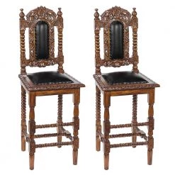 Charles II 53 in. Brown High Back Mahogany Extra Tall Height Bar Stool with Leather Seat (Set of 2) by Design Toscano