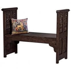 Canterbury Abbey Brown Walnut Gothic Bench 38.5 in. H x 48.5 in. W x 21 in. D by Design Toscano