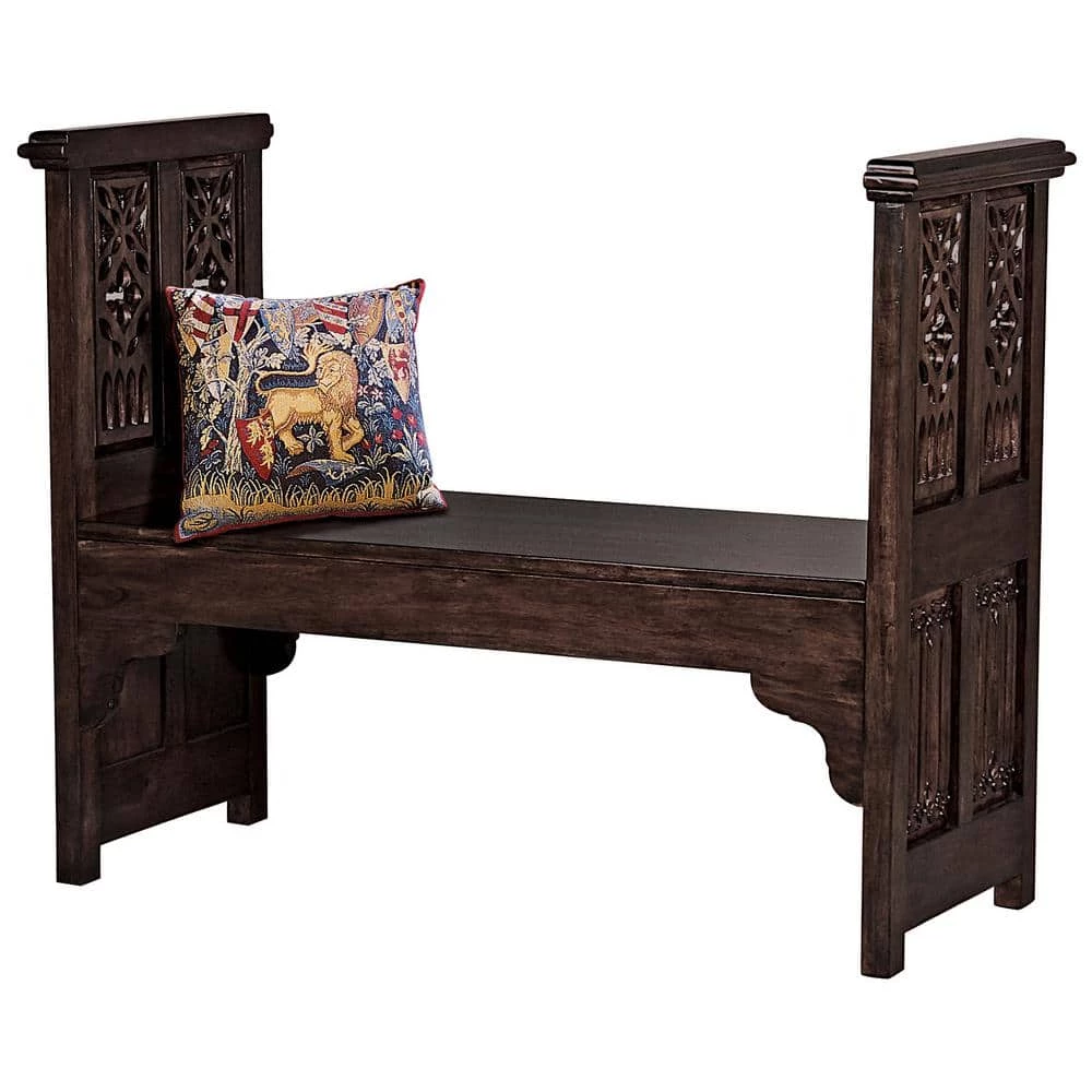 Canterbury Abbey Brown Walnut Gothic Bench 38.5 in. H x 48.5 in. W x 21 in. D by Design Toscano 3 Canterbury Abbey Brown Walnut Gothic Bench 38.5 in. H x 48.5 in. W x 21 in. D by Design Toscano