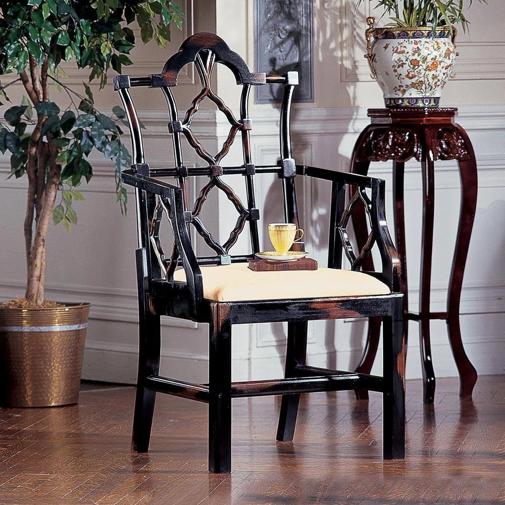 Chinese Walnut Mahogany Chippendale Chair (Set of 2) by Design Toscano 5 Chinese Walnut Mahogany Chippendale Chair (Set of 2) by Design Toscano - Image 3