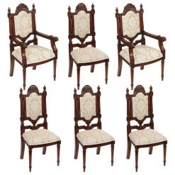 Salon des Rosiers Walnut Mahogany Armchairs and Side Chairs (Set of 6) by Design Toscano