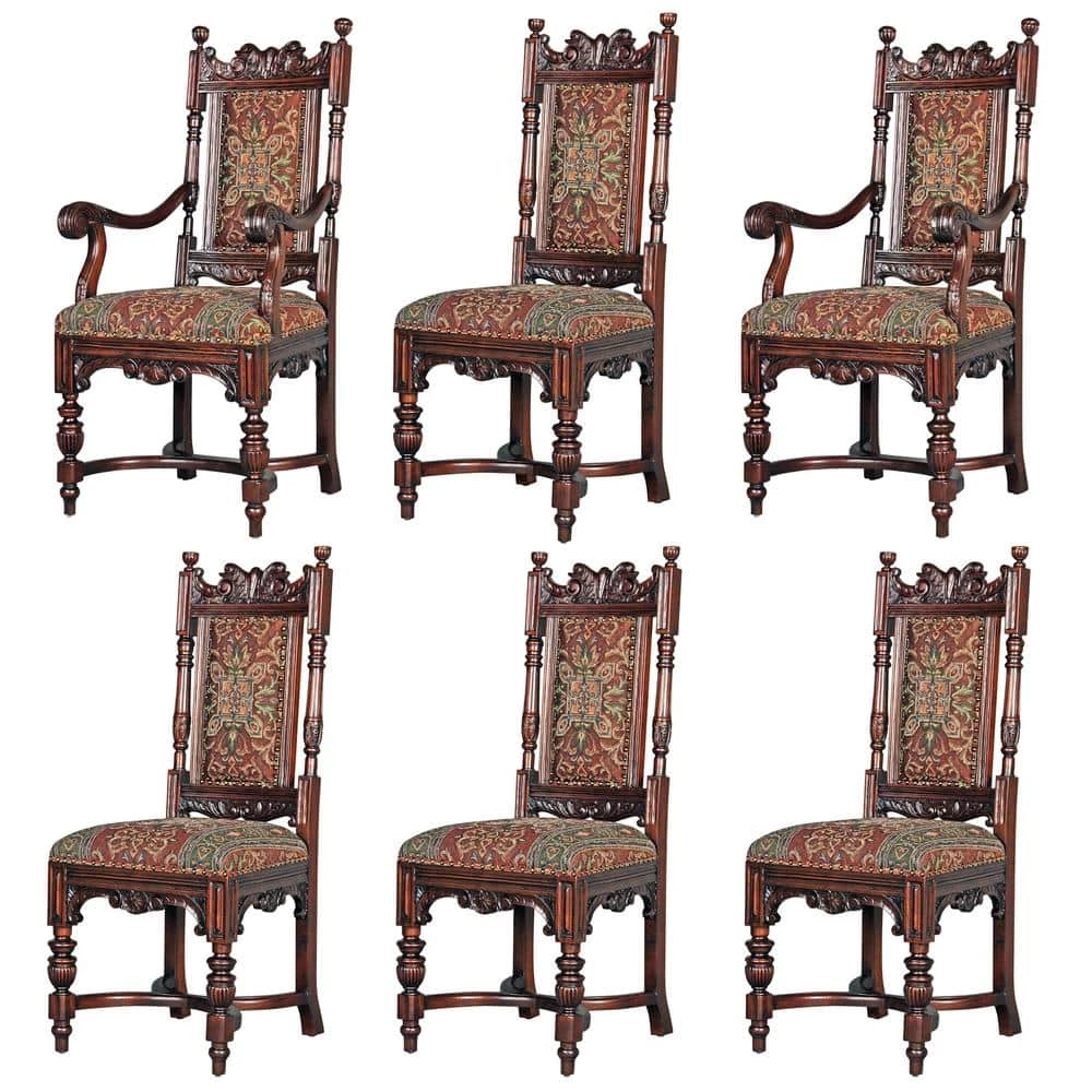 Grand Classic Edwardian Walnut Mahogany Dining Chairs (Set of 6) by Design Toscano 3 Grand Classic Edwardian Walnut Mahogany Dining Chairs (Set of 6) by Design Toscano