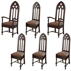 Viollet-le-Duc Walnut Mahogany Cathedral Chairs (Set of 2) by Design Toscano