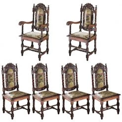 Charles II Walnut Mahogany Armchairs and Side Chairs (Set of 6) by Design Toscano