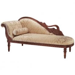 Swan Fainting 73 in. W Rolled Arm Jacquard Fabric Straight Cabriole Couch with Left Facing Orientation in Beige by Design Toscano